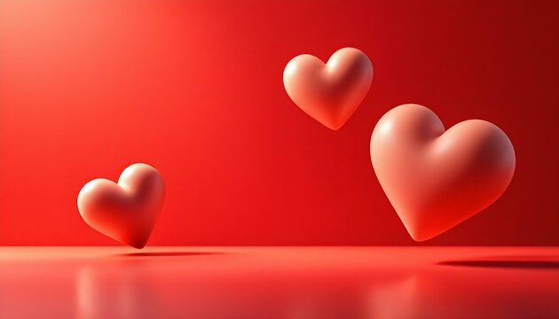 A trio of hearts soars through the air, set against a bold red backdrop, evoking feelings of love and joy