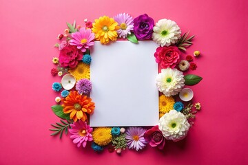 Pink Floral A4 Mockup: Blank White Paper Template for Invitation or Greeting Card Design