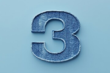 A blue denim number 3 is on a blue background