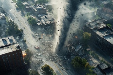 illustration of tornado disaster in the city destroyed