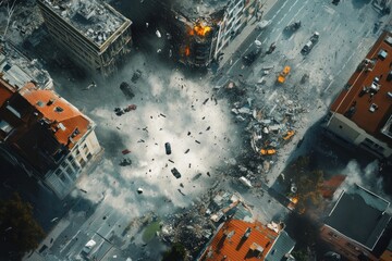 illustration of tornado disaster in the city destroyed