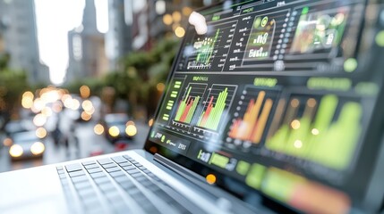 Laptop Screen Showing Financial Data Charts  Graphs  Business Analytics  Market Trends  Ci