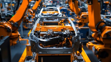 Fototapeta premium Automotive Assembly Line Robotic Car Manufacturing Process