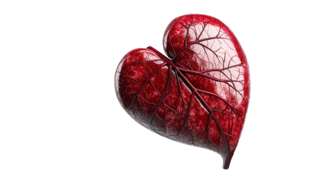 A vibrant heart-shaped red leaf design. transparent background