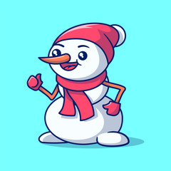 Cute cartoon snowman wearing a red hat, scarf, and gloves