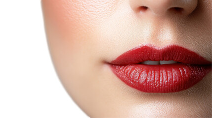 Obraz premium Close-up of perfect red lips with soft skin. transparent background