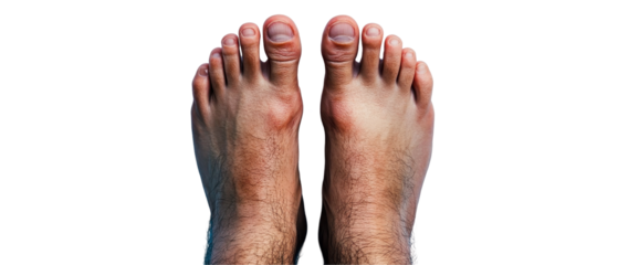Close-up of two human feet on a plain surface. transparent background