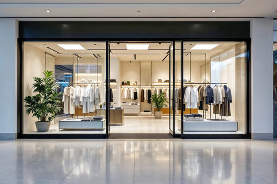 Clothing Storefront with Minimalist Design and Neutral Apparel Display