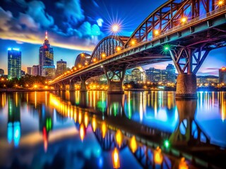 Obraz premium Portland Oregon Broadway Bridge Night Bokeh Lights Cityscape Stock Photo