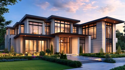 Fototapeta premium High resolution showcase of a contemporary house with cutting-edge architectural design