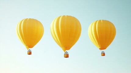 Obraz premium Sky Balloons. Three yellow hot air balloons flying clear sky festival