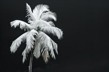 Frosty Palm Tree Against Dark Sky: A Striking Monochrome Image