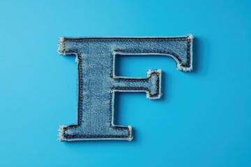 A blue denim letter F is embroidered on a blue background