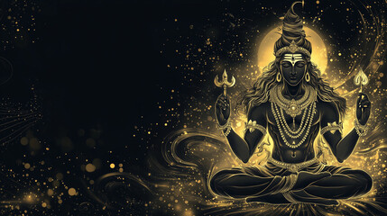 Maha Shivaratri banner with black to gold color gradient, featuring the image of Lord Shiva with trishula and linga, Ai generated images