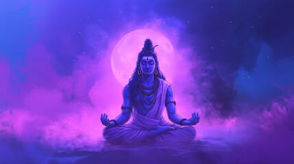 Maha Shivaratri banner with violet to light blue color gradation, featuring an image of Lord Shiva...