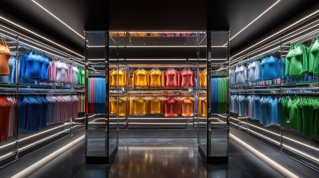 Modern Clothing Store Interior with Colorful Apparel Display