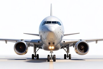 Pristine White Airplane Landing, Isolated on White Background