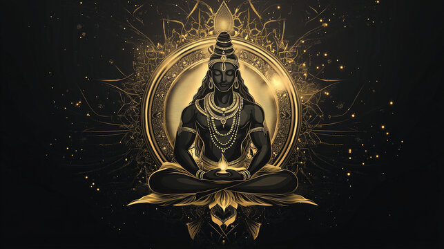 Maha Shivaratri banner with black to gold color gradient, featuring the image of Lord Shiva with trishula and linga, Ai generated images