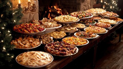 Festive Holiday Buffet Table  Delicious Food Spread  Wedding Catering  Party Food