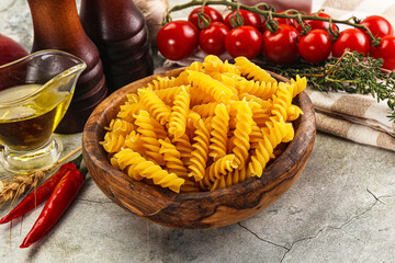 Italian dry pasta Fussili for bowl