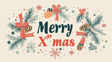 Obraz premium Elegant Merry Xmas Greeting with Clean Design and Seasonal Elements for Holiday Celebrations