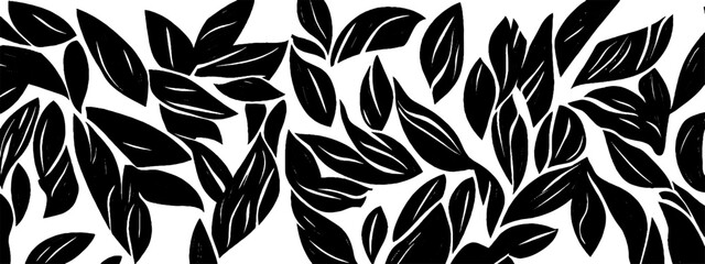 Continuous vine pattern in vintage woodcut style featuring intricate leaf designs