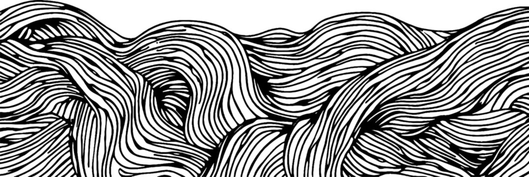 Vintage woodcut illustration showcasing intricate random squiggles in a flowing pattern