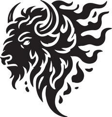 A roaring bison head silhouette