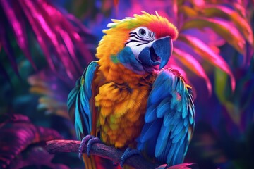 Obraz premium A colorful parrot with a mouth open and feathers on its head