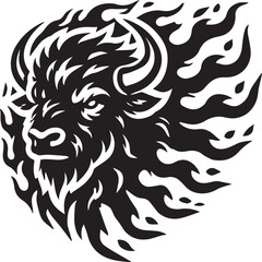 A roaring bison head silhouette