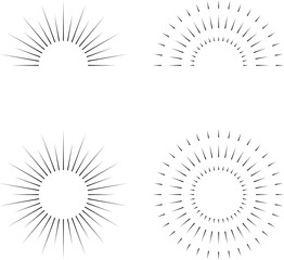Fototapeta premium Vintage sunburst. Bursting rays sunrise firework starburst blast burst sunset star hand drawn collection. Radial sunset beams light ray radiant spark. Retro radiant sunburst. Trendy Vector badge set.
