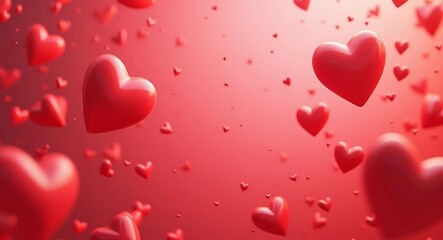 A Shower of Love: 3D Red Hearts Falling on a Romantic Background