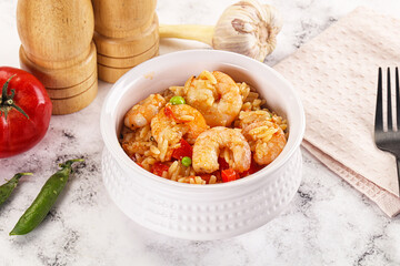 Italian pasta orzo with prawn