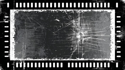 Grunge film strip showing scratched black and white background