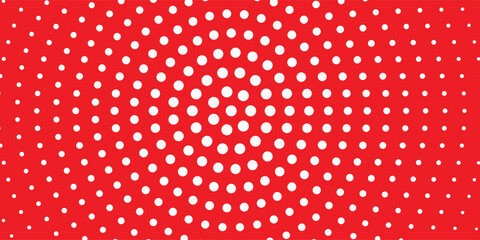 White polka dots textured on red background, modern circle, vector illustration.