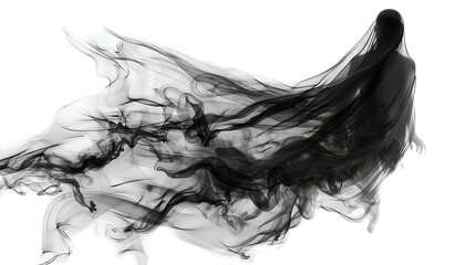 Halloween ghost shadow phantom. Flying spooky dead soul. Black smoke transparent horror monster isolated on white background