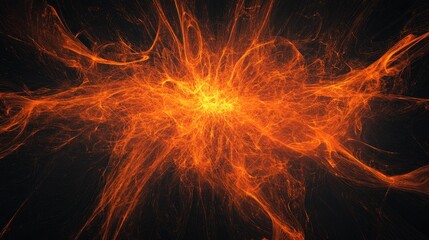 A dynamic explosion of bright orange particles against a dark background, creating an energetic and captivating visual effect.
