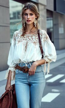Girl in boho fashin look.