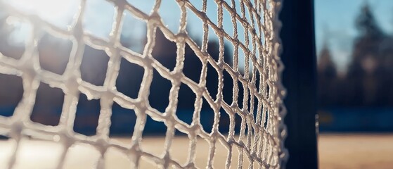 Frosty Soccer Goal Net Close up  Winter Sports  Ice  Texture