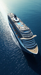 Aerial View of a Majestic Cruise Ship on Serene Ocean Waters
