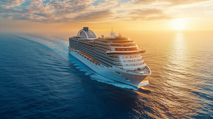 Aerial View of a Majestic Cruise Ship on Serene Ocean Waters