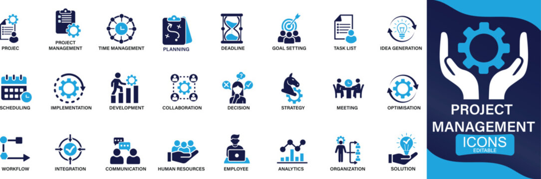 Project management icon set. Time management and planning , You can easily change the color