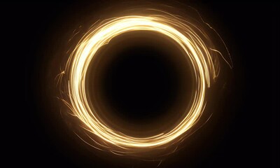 circular glowing frame made of vibrant golden light, smoothly while radiating soft pulses of energy on a black background - Powered by Adobe