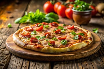 Rustic Peasant Pizza with Chicken & Bacon Side View - Minimalist Food Photography