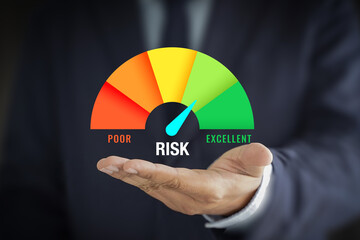 High Risk of Business decision making and risk analysis. Measuring level bar virtual, Risky...