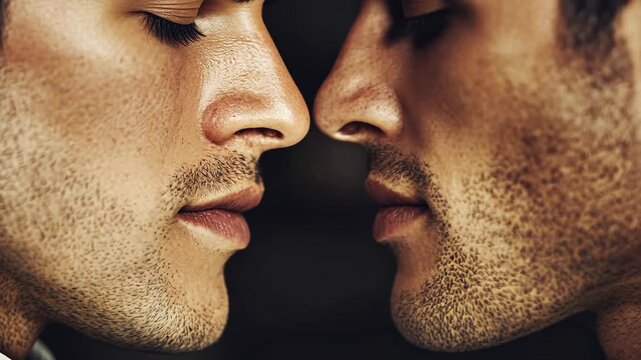 Intimate moment between two men showcasing connection and emotion in a close-up setting