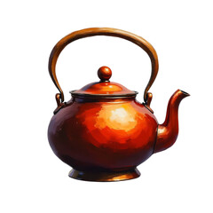 Classic Orange Teapot with Wooden Handle on Transparent Background. Suitable for Creative Projects and Digital Designs.