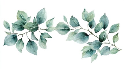 Naklejka premium A frame with tropical green leaves and branches, hand-painted in watercolor. 