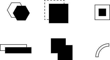 Abstract and vector basic shapes collection. Geometric formal shape. Polygonal elements. Trendy minimalist basic figure, diamond, circles, hexagon, star, triangle flat style. Vector illustration