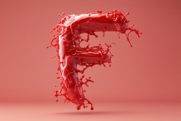 The letter F is made of red paint splatters